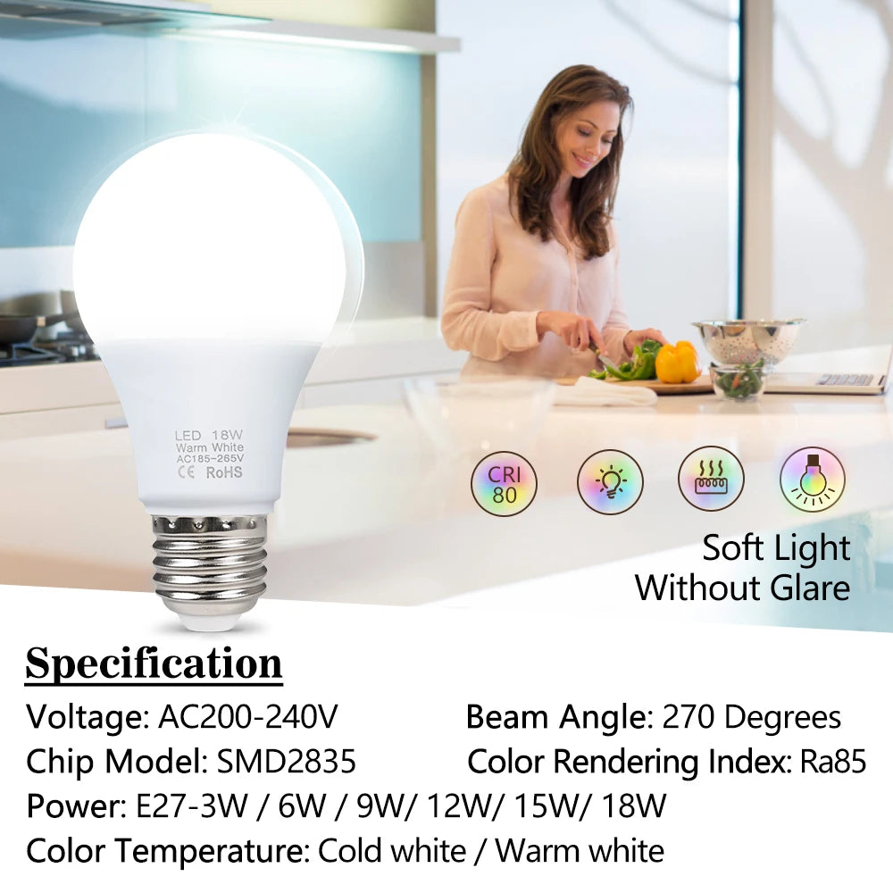 4pcs/lot E27 LED Bulb Lamps AC 220V SMD2835 3W 6W 9W 12W 15W 18W Lampada Led Light Bulbs Living Room Home Indoor LED Bombilla