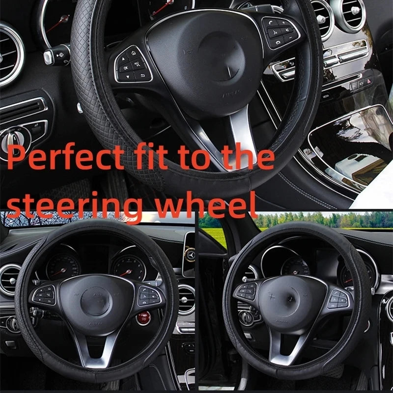 Automotive All Season Universal Steering Wheel Cover Artificial Leather Embossed Wear Resistant Elastic Automotive Interior